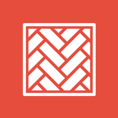 White herringbone pattern icon on a red background.